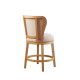 Exposed Wood Back Tan Beige Upholstered Swivel Counter Stool